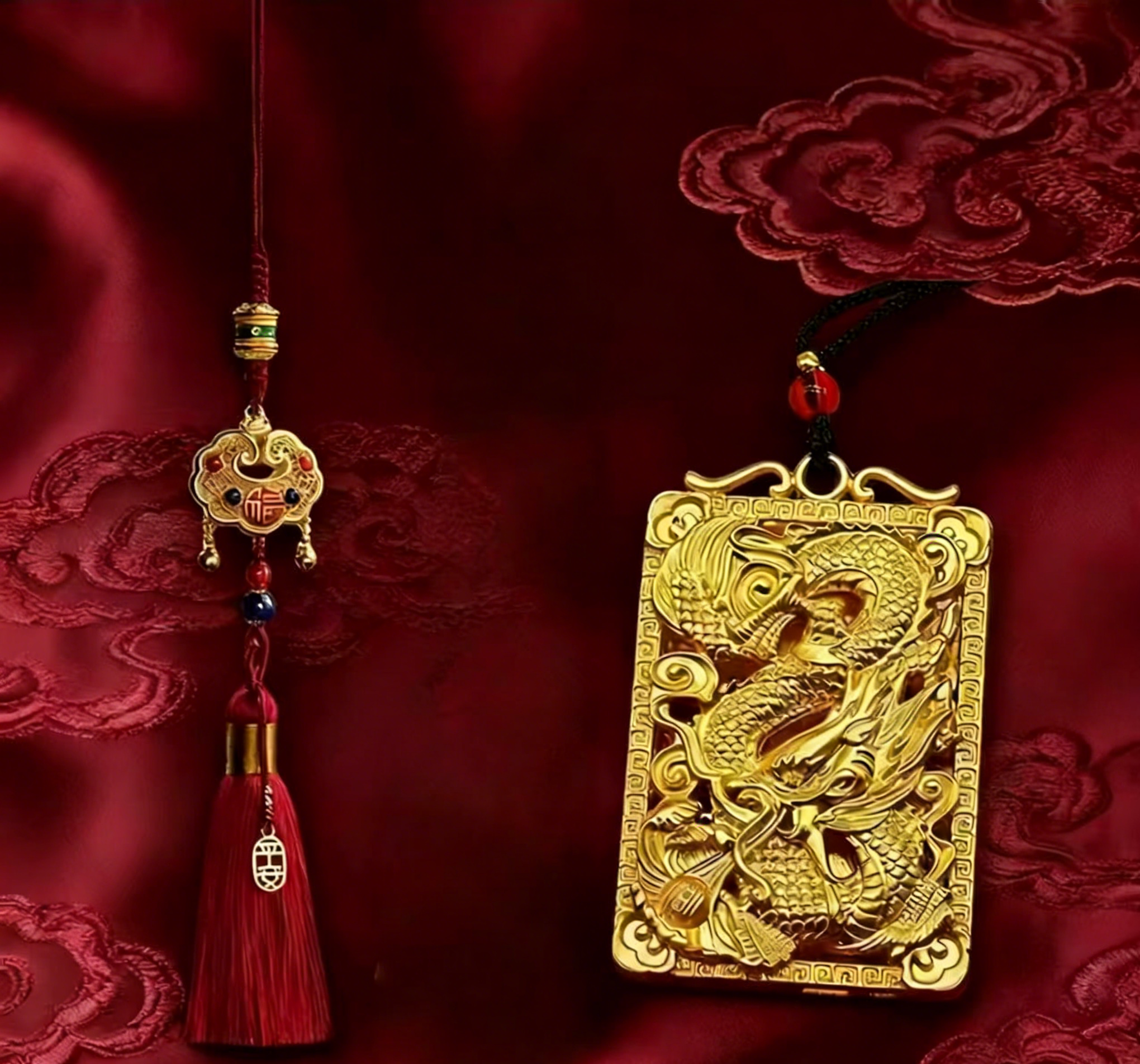 《青城・龍吟鎮運》如意鎖+心經鈴鐺+龍行龍牌