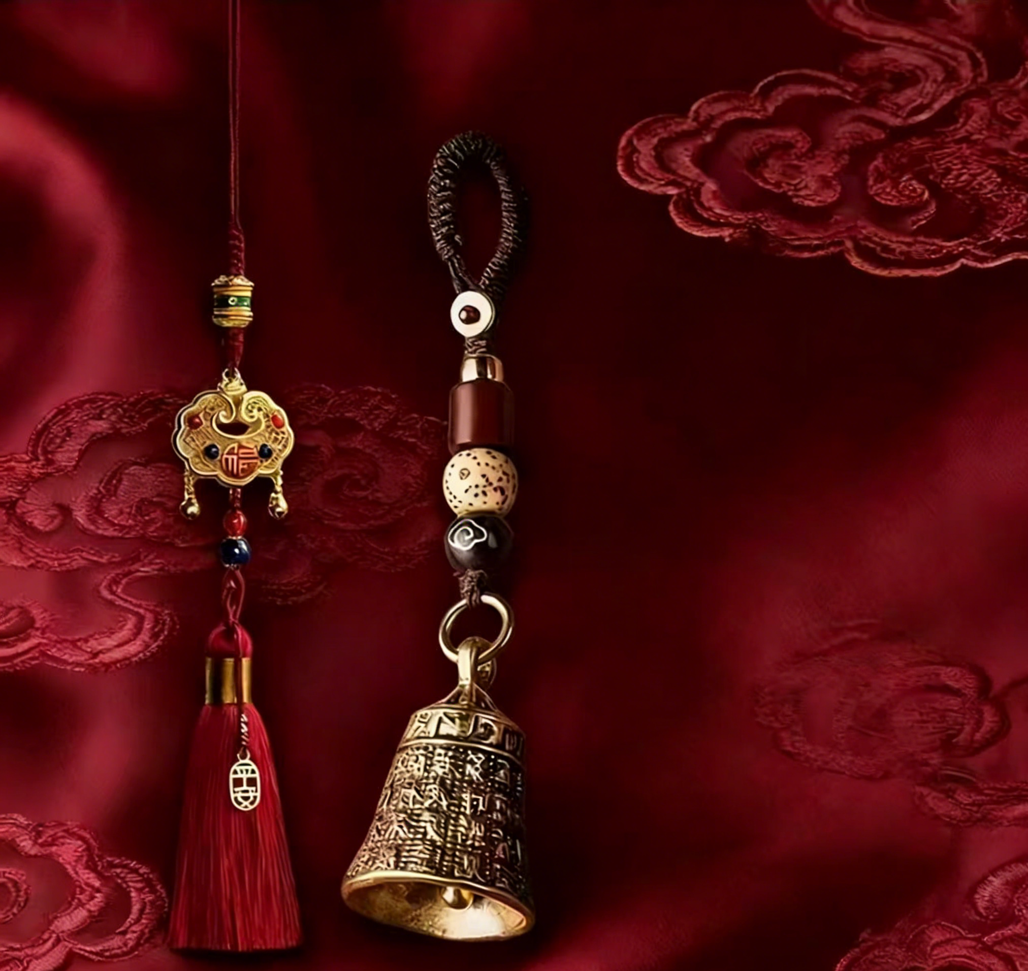 《青城・龍吟鎮運》如意鎖+心經鈴鐺+龍行龍牌