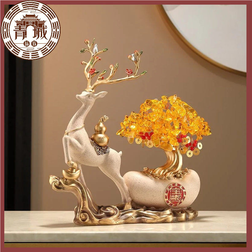 《青城・祿財雙收》鹿 + 搖錢樹 + 葫蘆臺座