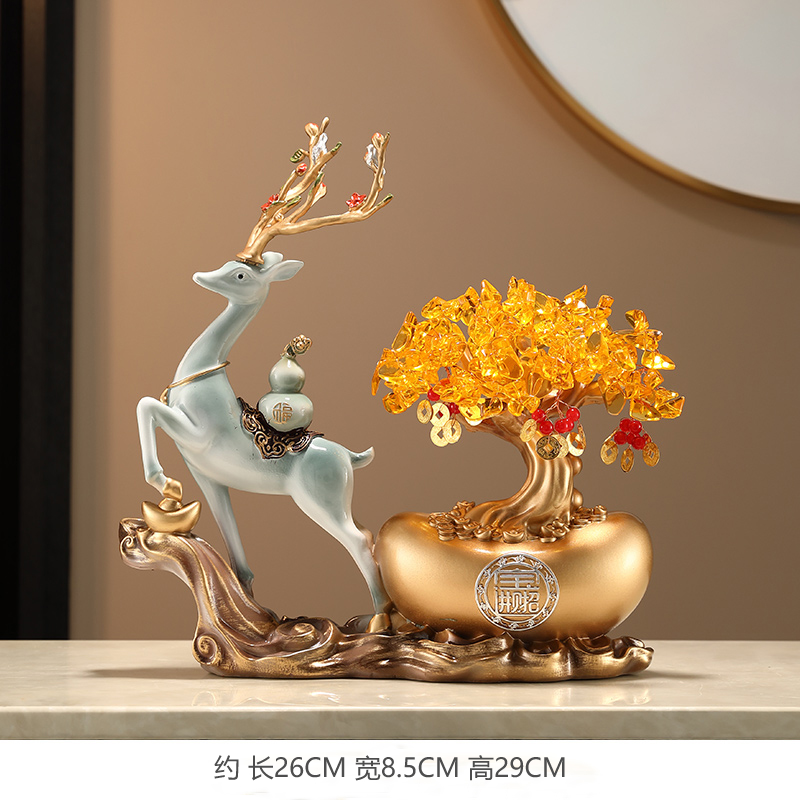 《青城・祿財雙收》鹿 + 搖錢樹 + 葫蘆臺座